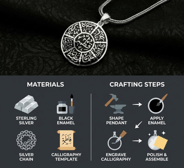 Ashabi Keyf - El İşlemeli Gümüş Kolye / Kaligrafi&nbsp; Kolye